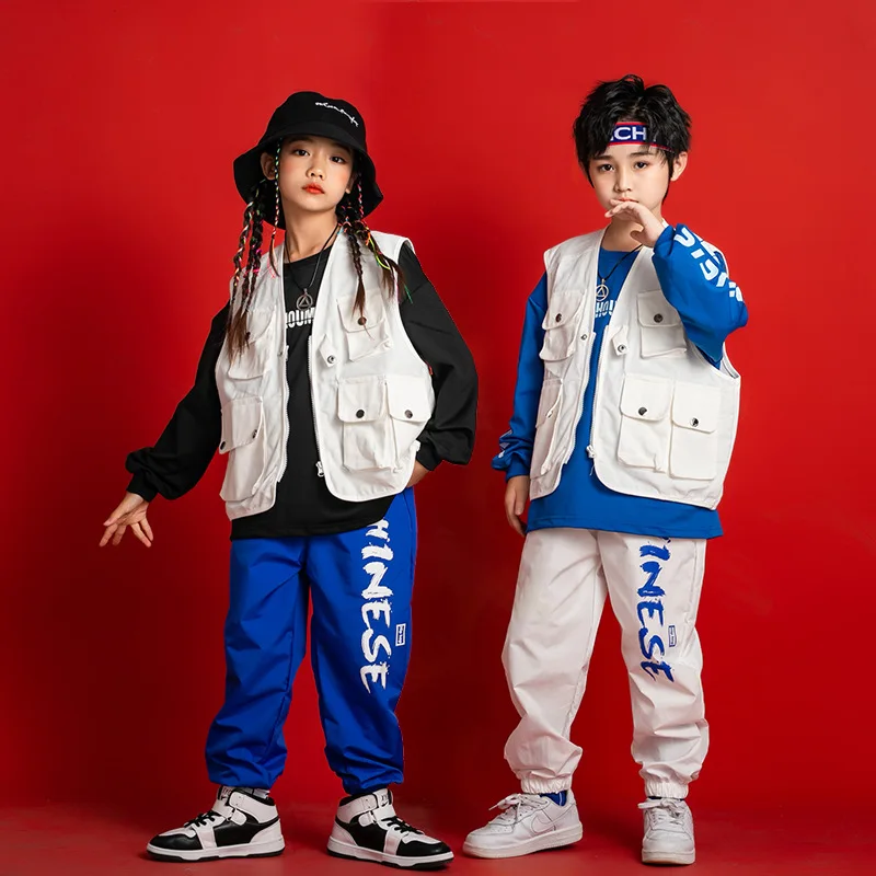 

Детские костюмы для уличных танцев, модные комплекты жилетов, детские комплекты в стиле хип-хоп, костюмы для подиума джазовых танцев