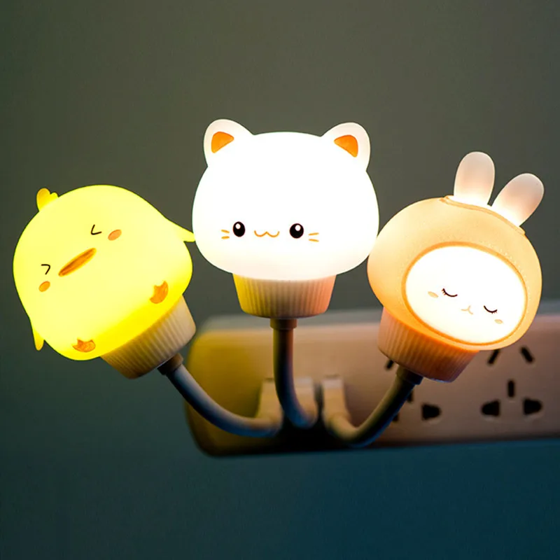 USB Night Light LED Cute Cartoon Night Lamp Bear Chick Kitten for Baby Kid Bedroom Decoration Bedside Lamp