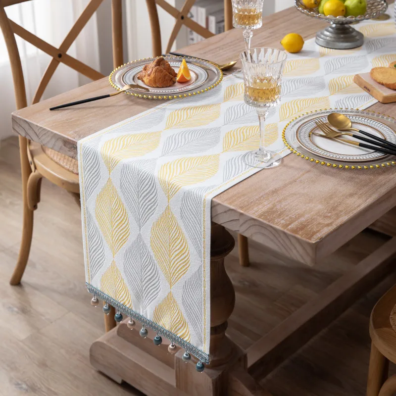 Yellow Leaf Pattern Table Runner,Living Room, Coffee, Tea, Desk Cover,Simple Dining Table Cloth, High Quality Hotel Table Runner