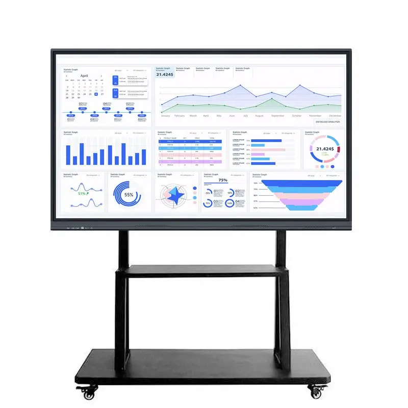 CUMEI 65/75 Inch 4K LCD Interactive Whiteboard 20-Point IR Touch Screen Dual OS Smart Board Wall Mountable Conference Meetings