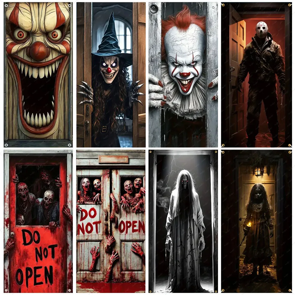 

Horror Halloween Party Decoration Witch Zombie Background Ghosts Joker Super Terrifying Photo Studio Backdrop Door Hanging Banne
