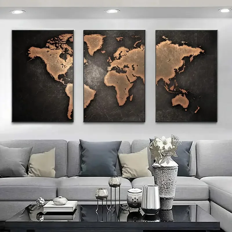 Retro World Map 3pcs/set Canvas Posters Nordic Wall Decor Wall Art Canvas Painting Living Room Bedroom Corridor Wall Decoration