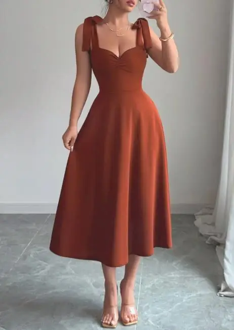 Solid Color Vest Dress 2025 Temperament Waist Cinching Slimming mid Length Skirt Fashionable Casual Women's Clothing