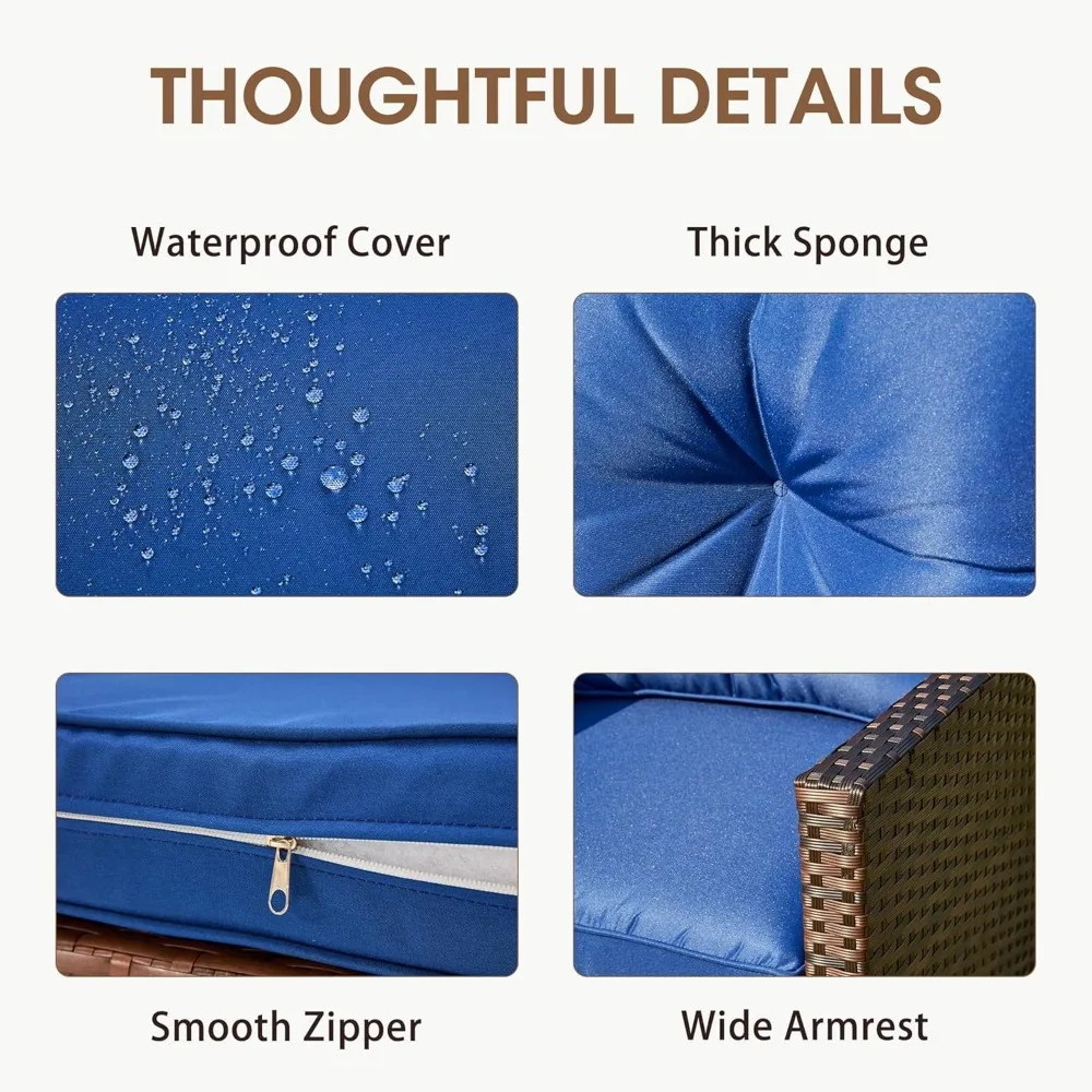 طقم بيسترو للفناء مكون من 3 قطع، كراسي شراعية دوارة من الخيزران مع طاولة جانبية من الزجاج المقسى، طقم كراسي فناء مع مقاوم للماء B #3