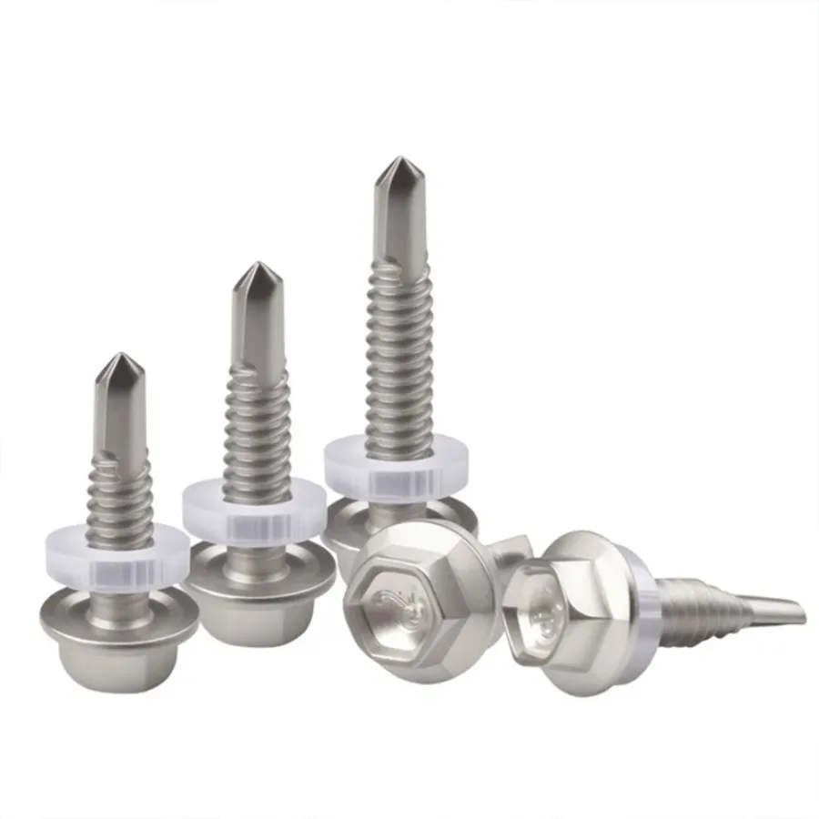 Hex Head Self Drilling Screws 410 Stainless Steel M4.2 M4.8-M6.3mm Self-Tapping TEK Screws with Rubber Ring Roofing Screw #8#10#