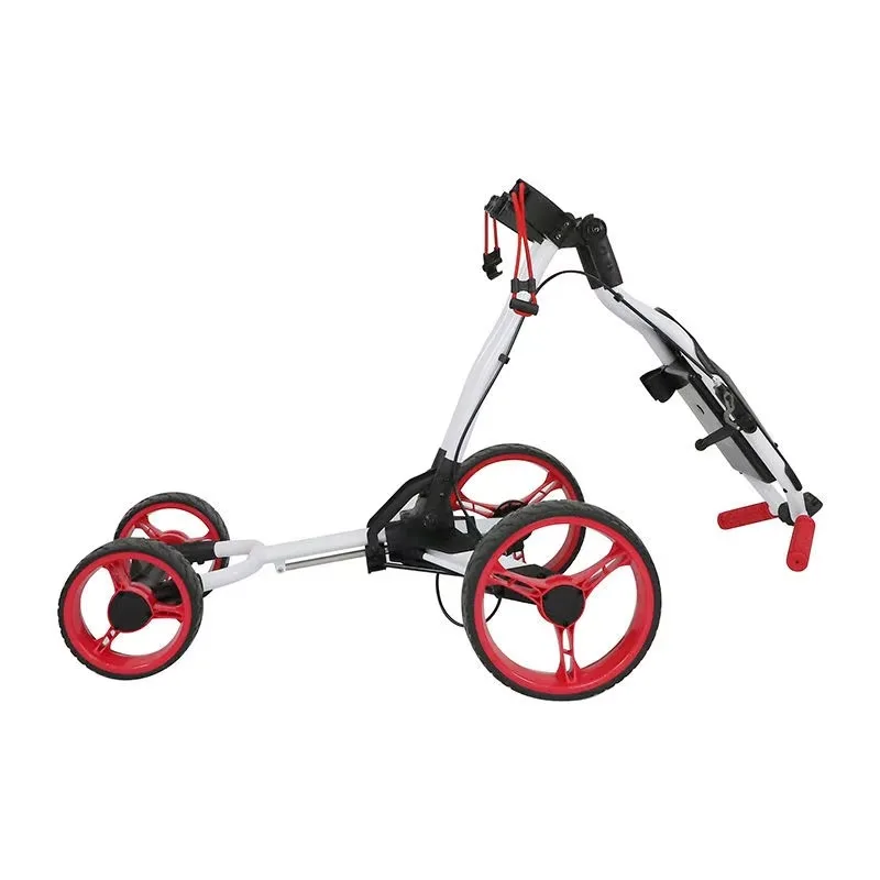 Golf Push Cart 4 Wheel Sturdy Lightweight Folding Golf Pull Trolley with Foot Brake and Drink Holder Umbrella - view 3