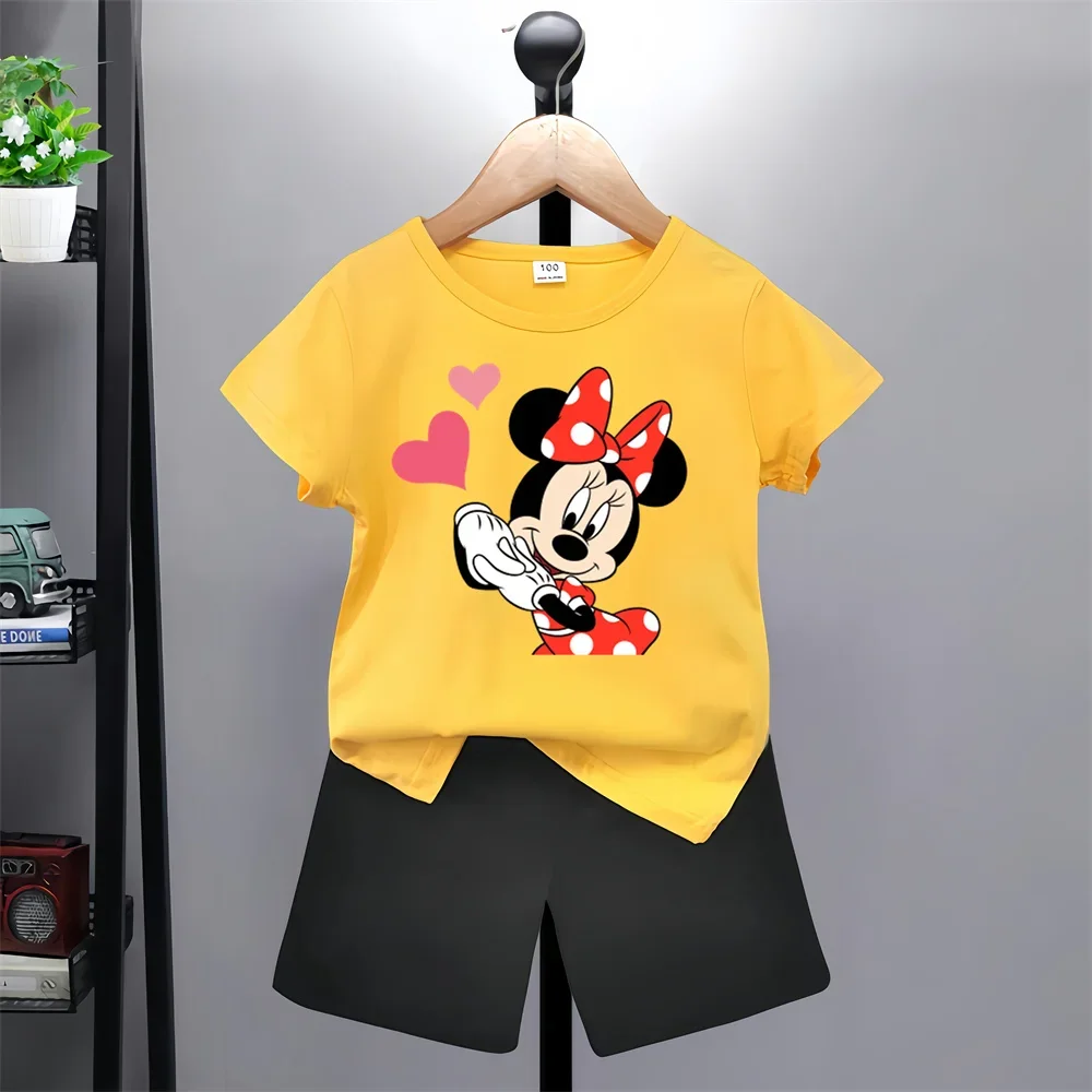 New Disney Mickey Mouse Short Sleeve Shorts Set Boys Girls Kids Sweatshirt cartoon top casual promotional clothing 100-160