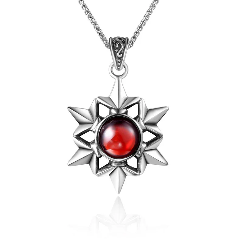 

European and American retro titanium steel jewel necklace diamond men's hexagonal pendant