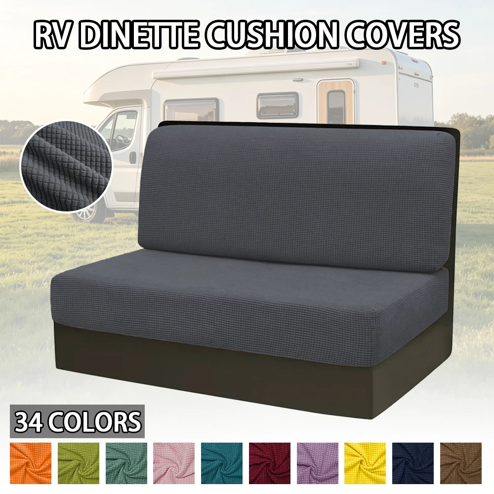 Polar Fleece RV Dinette Cushion Covers Elastic Jacquard Armless Camper Cushion Cover Stretch Solid RV Camper Car Bench Seat Case