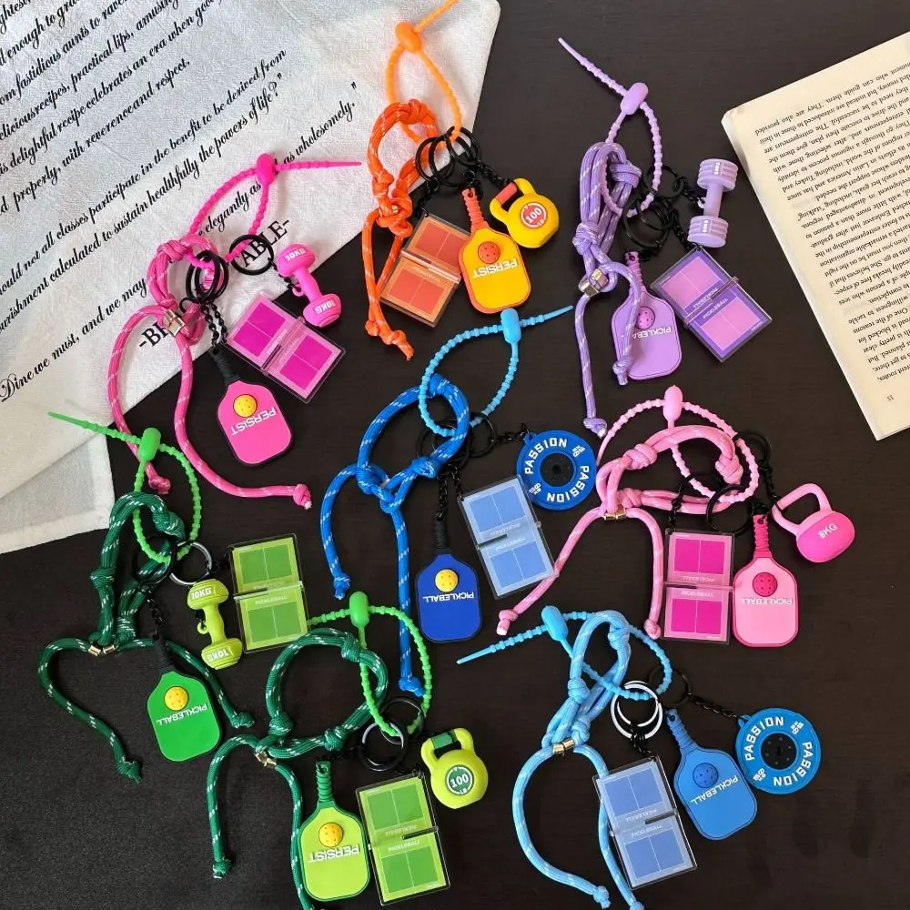 New Dopamine Pickleball Paddle Set Keychain Detachable with Buckle Simulation Dumbbells Keyring Bag Charm Bag Accessories