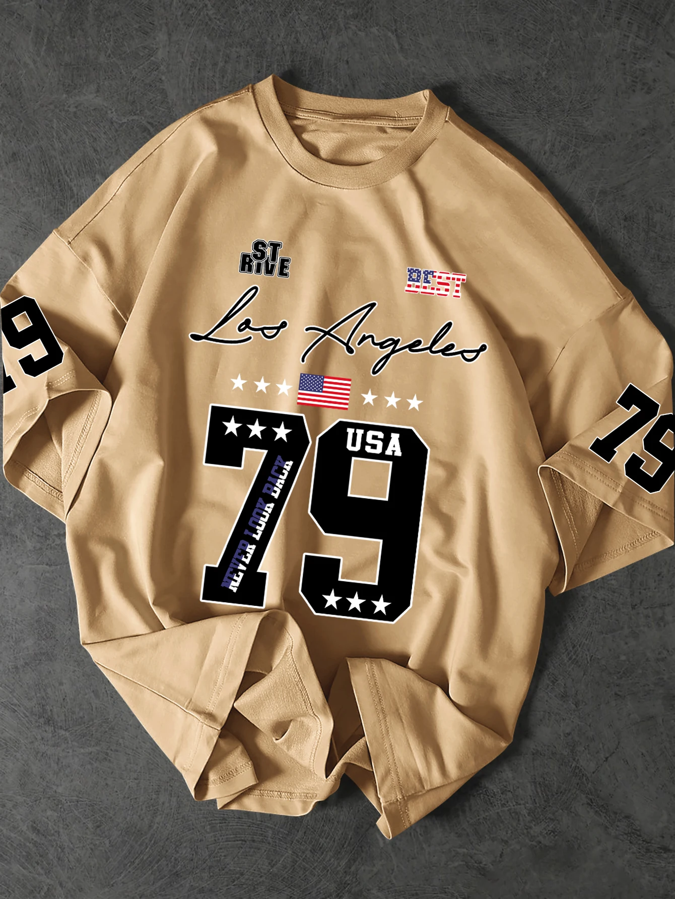 Herren-T-Shirt „Los Angeles USA Number 79“ mit amerikanischem Flaggen-Print, übergroßes Kurzarm-T-Shirt, S-XXL – Detail 4