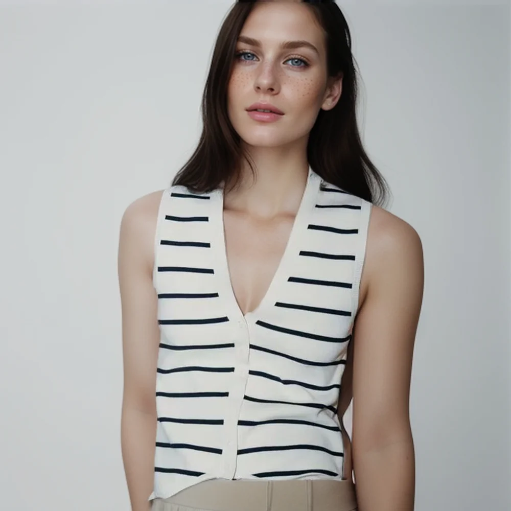 Autumn new fashionable women\'s clothingcasual and elegant designEuropean and American style striped vest vest vest vest