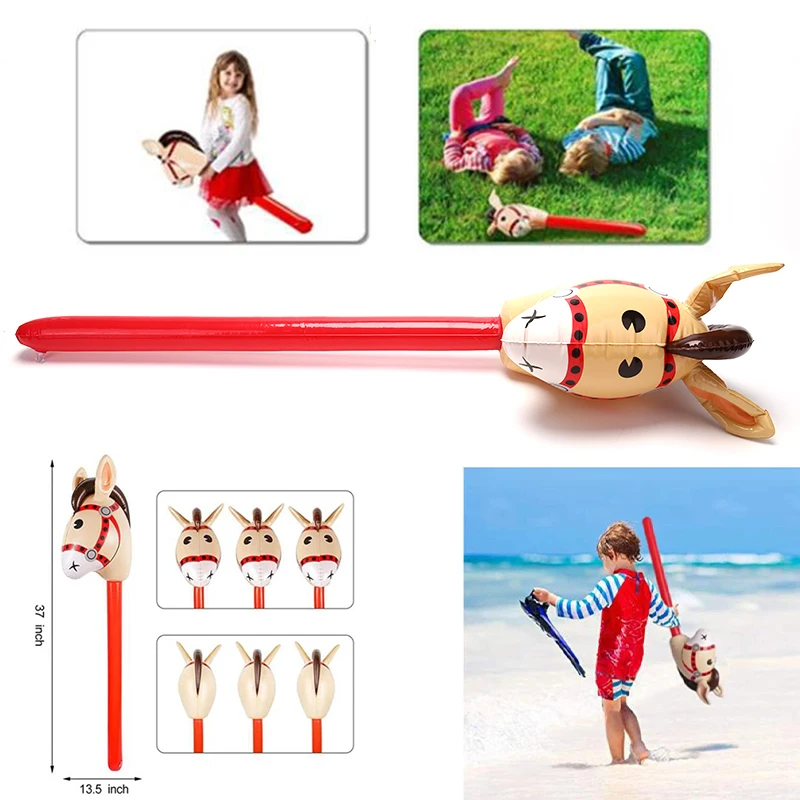 Inflatable Stick Horse Head Inflatable Pony Stick Balloon Cowboy Cowgirl Farm Animal Themed Birthday Party Decorations