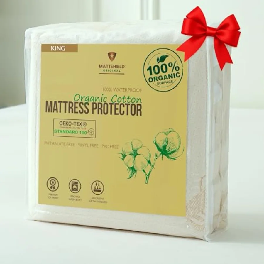 

Водонепроницаемый органический наматрасник King, мягкий верх из органического хлопка, бесшумный и дышащий, 250 GSM, чехол для подушечки с глубоким карманом