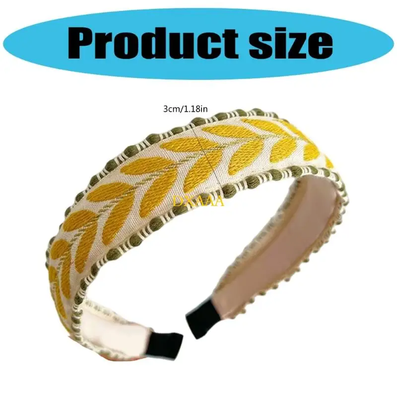 DXAA Elegant Wide Hairband with Leaf Embroidery Headbands for Workouts and Travel