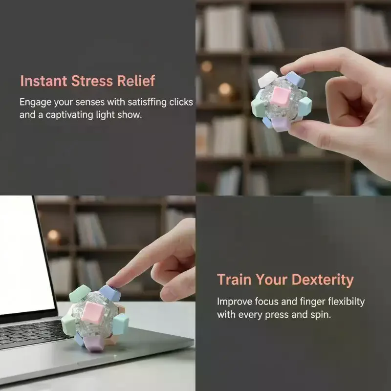 12 Keys Magic Ball Fidget Keychain Keys Button LED Keyboard Finger Keyboard Cap Keycap Pass The Time Clicker Adult Relief Stress