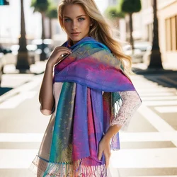 Nuovo Jacquard di Cotone Nappa Sciarpa Scialle Wrap Per Le Donne Colorato Stile Etnico Turismo Pashmina 2024 Inverno Caldo Sciarpa Stole Hijab