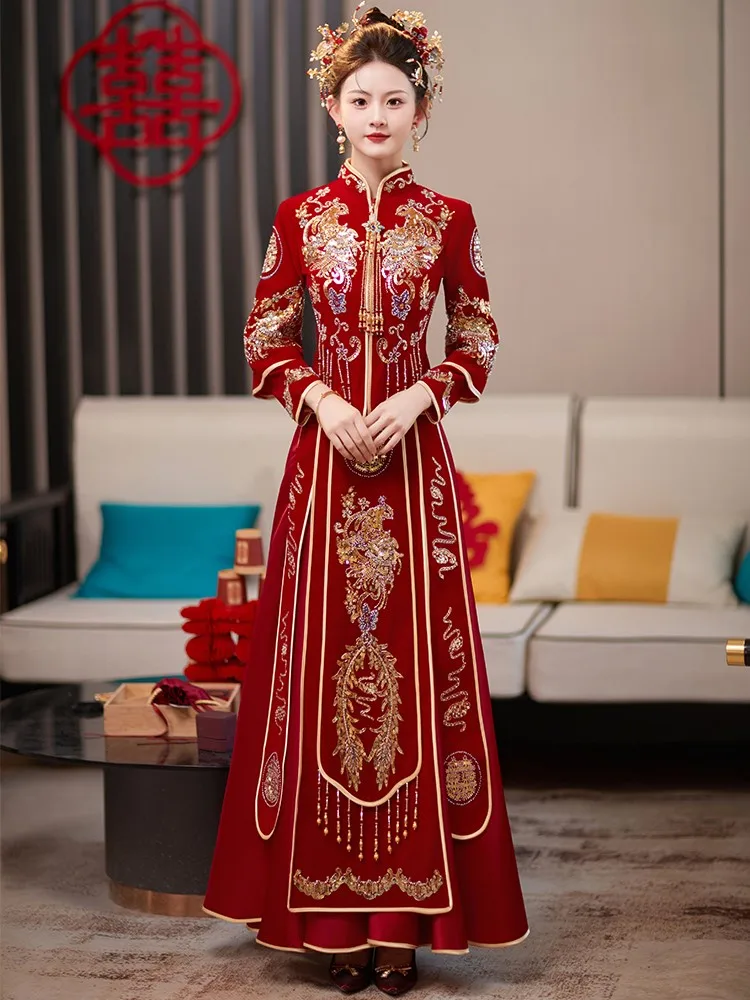 

New Chinese-style wedding gowns for brides toasting clothes dresses and