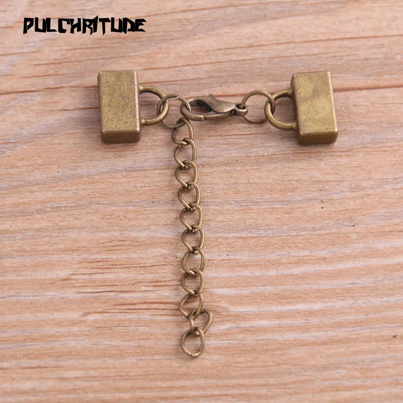 4pair Two Color Blank Cabochon Lobster Clasp + Extension Chain Setting Diy Bracelet Making Supplies For 10mm Leather