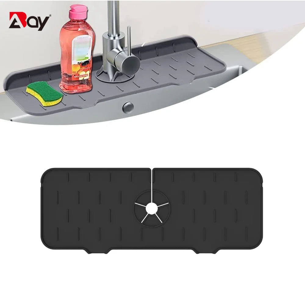 1PC Silicone Faucet Sink Mat Splash Guard Drain Pad Behind Faucet Bathroom Drip Protector Splashback Countertop Protection