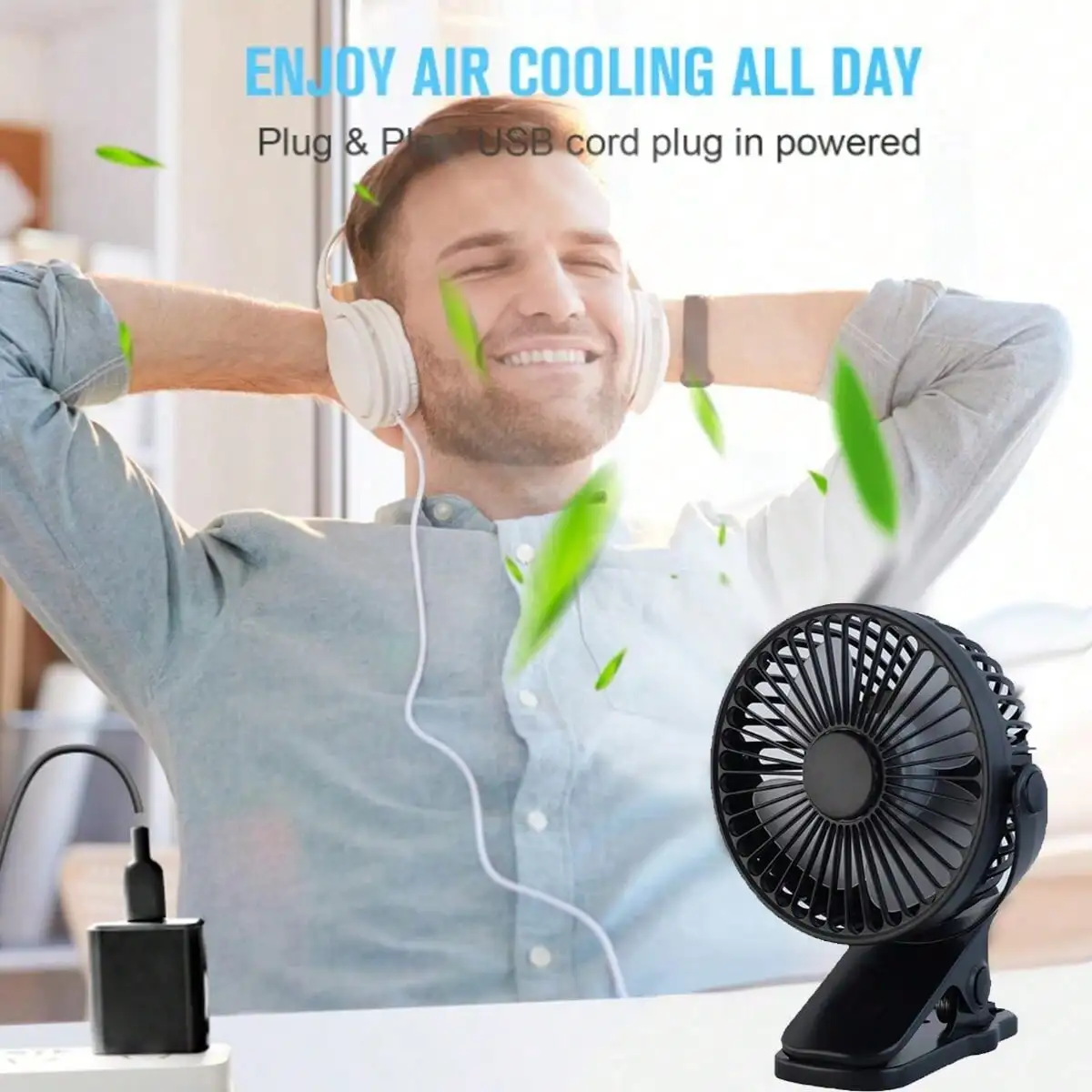 

1pcs Mini Foldable Fan (Equipped with Random Color USB Data Cable) Silent Strong Wind Desktop Clip Fan Small Cart Fan