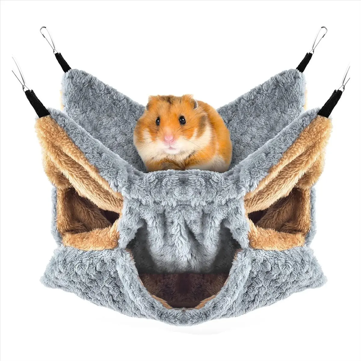 A56K Small Animals Hammock, Ferret Sugar Glider Triple Bunk Bed Cage Warm Plush Hanging Hammock Bed Hideout for Hamster Grey