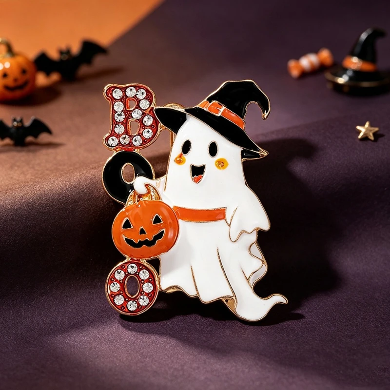 Halloween Ghost Witch Hat Pumpkin Basket Rhinestone Letter Brooch Casual Business Gift Badge Pin DIY Clothing Bags Hat T-shirt