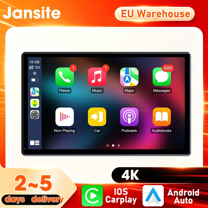 Système multimédia intelligent pour voiture avec navigation GPS intégrée, WIFI, BT, AUX, FM, prise en charge du Mirror Link, commutation horizontal/vertical de l'écran, vision nocturne, compatible Apple Carplay et Android Auto, Jansite, écran tactile HD portable universel de 9 pouces, autoradio.