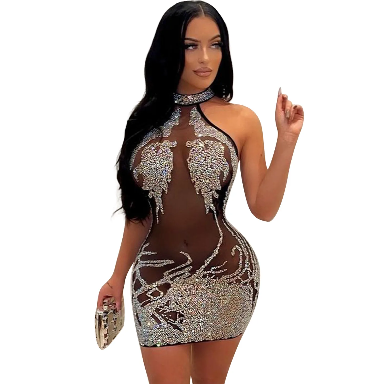 Sexy Tight Me Nightclub Dr Sensuale Paillettes Club da donna Dr Street Sle Vita alta Gonna ortodontica Materiale in poliestere