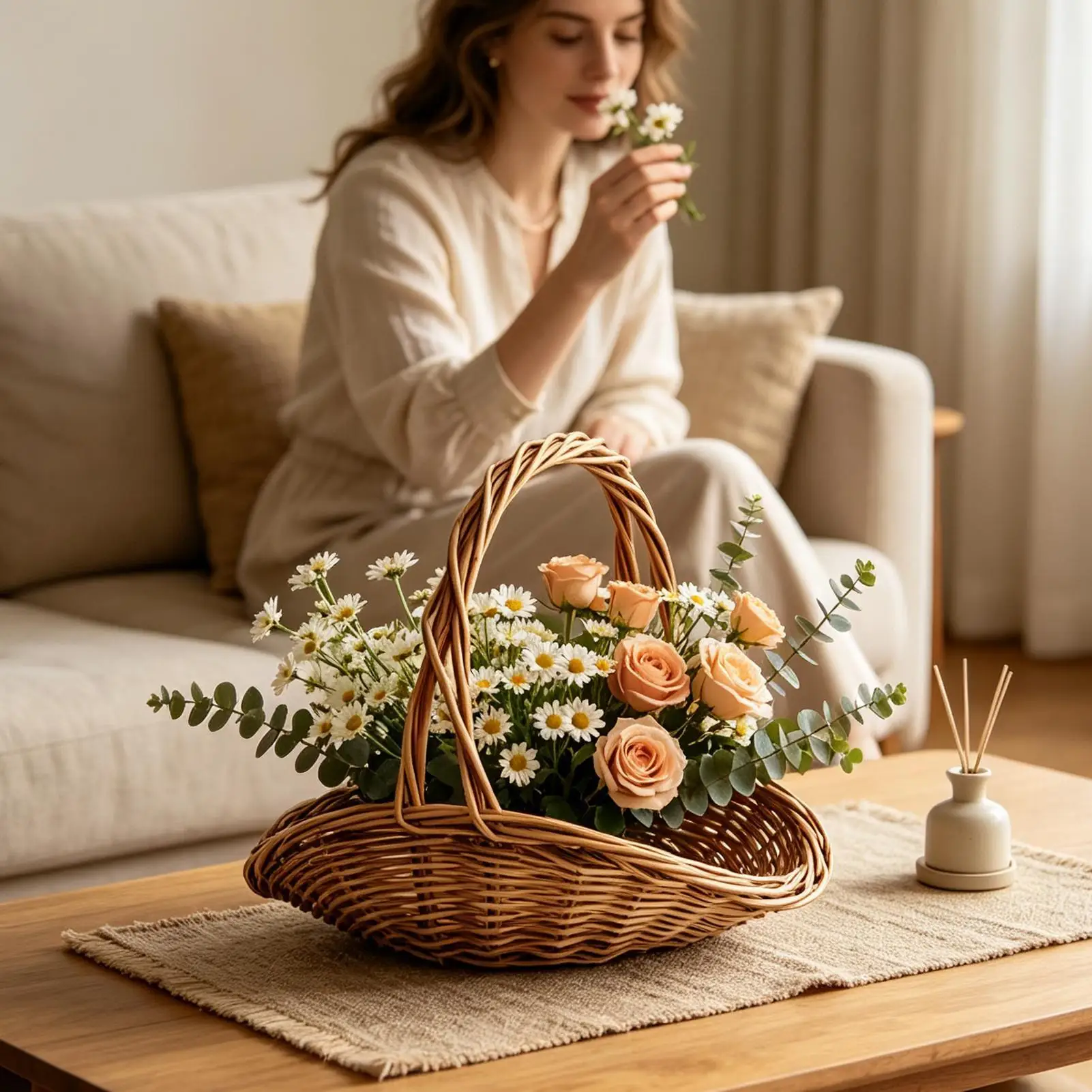 Multi-Functional Rattan Wicker Woven Basket with Handle Garden Harvest Basket Wicker Storage Baskets for Picnic Storage Baskets view 3