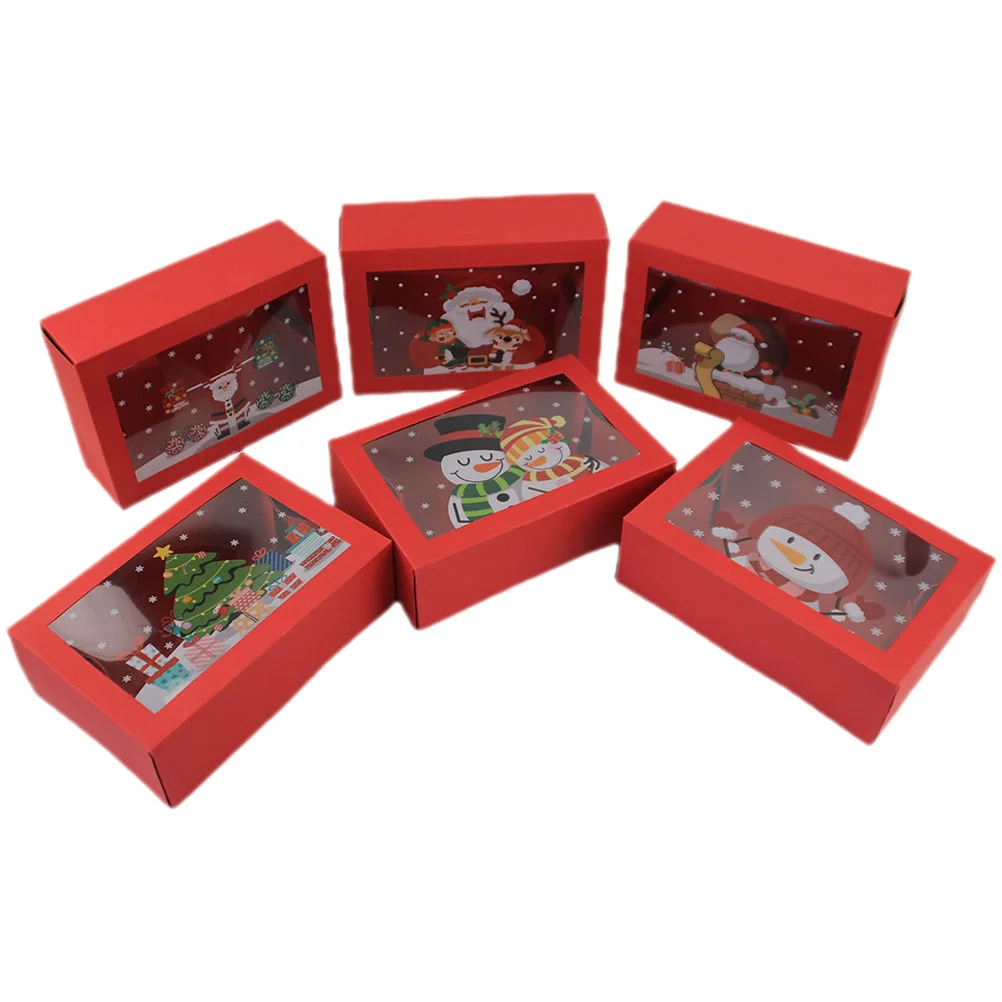 6 Pcs Cookie Containers for Gift Giving Christmas Window Box Paper Treats Boxes Goodie Candy Snack Red Reusable Elder