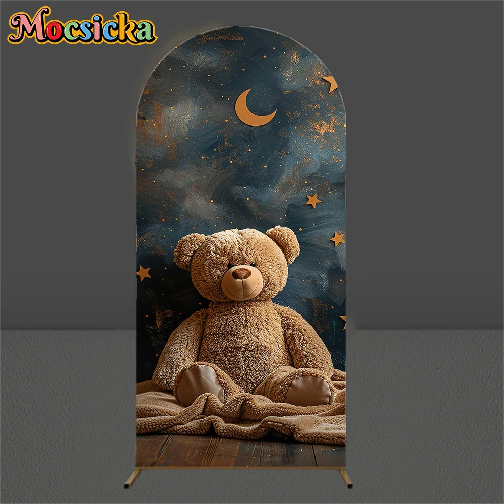 Mocsicka Bruine Beer Boog Achtergrond Cover Kinderen Baby Douche Foto Gebogen Achtergrond Art Sterrenhemel Sterren Maan Feestdecoraties