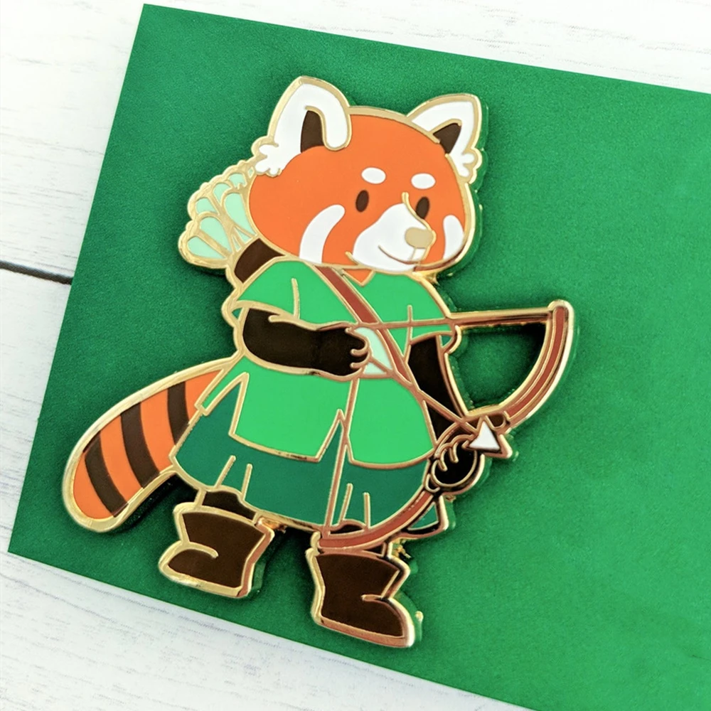 Kawaii Red Panda Hard Enamel Pin Cute Cartoons Animal Red Panda Archer Archery Metal Brooch Accessories Fashion Badge Jewelry