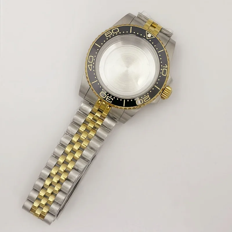 لعلبة NH35 40 مللي متر حافظة سفلية ذهبية كثيفة 5 حزام خرز + حلقة مجموعة كاملة من زجاج الياقوت مناسبة لـ NH36 #3