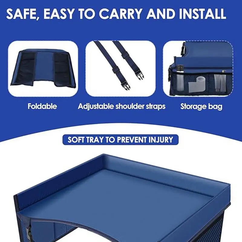 Portable Road Trip Vehicle Table ​Foldable Kids Lap Tray With Adjustable Straps Kid​s Travel Car Seat Tray Table Car Accessories