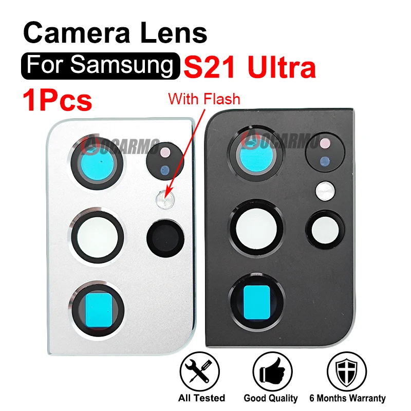 For Samsung Galaxy S21 Ultra Silver Black Rear Back Camera Lens With Frame And Flash Replacement Parts