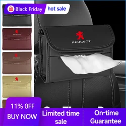 Car Leather Tissue Box Auto Seat Back Tissue-bag For PEUGEOT 308 4008 5008 GT 108 206 207 208 301 307 T9 406 Storage Accessories