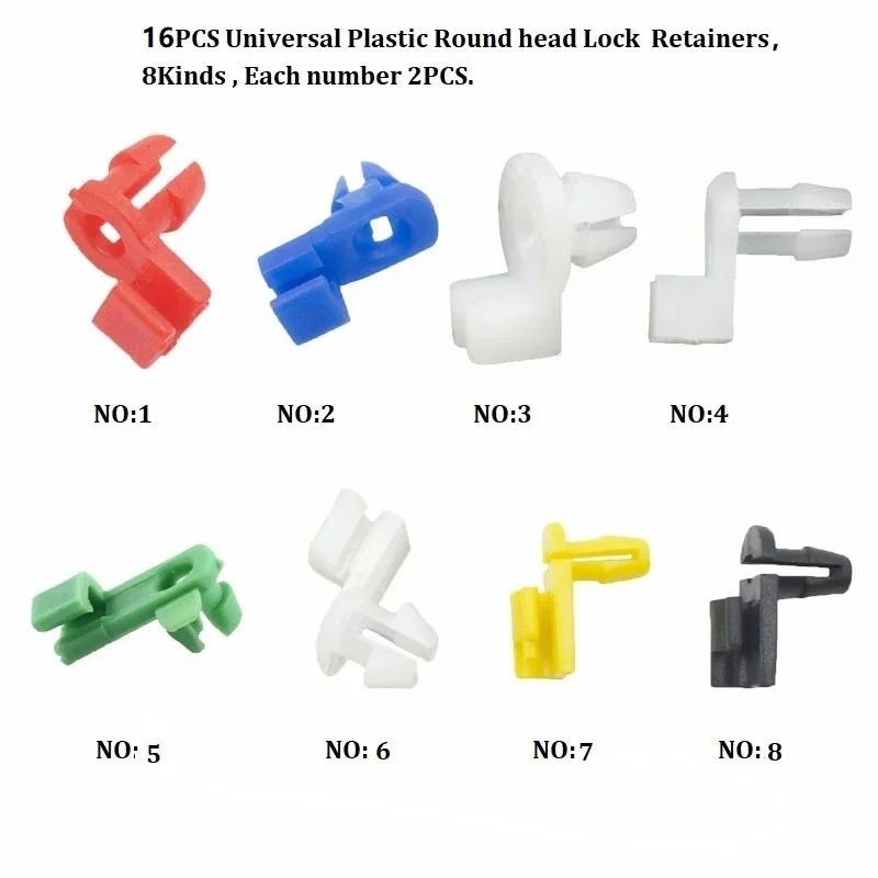 16Pcs Universal Nylon Car Door Lock Hooks, 8 Different Types Random‑Color Fastening Clips for Lock Block Repair Replacement