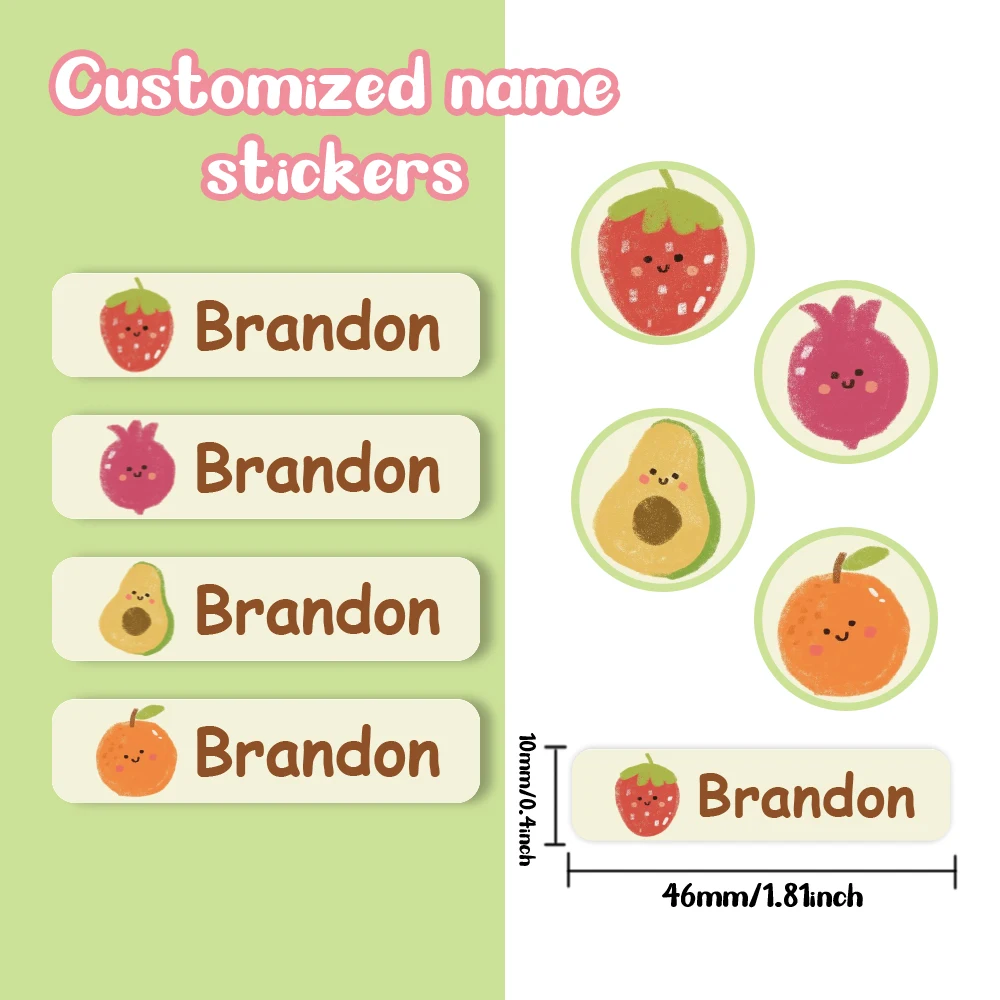 Custom fruits Name Sticker,Transparent Waterproof Stickers for Kids,diy Name Labels for School Bag Bottles Box  Mug Uniform view 5