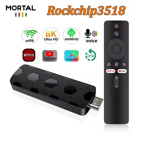 Mortal R3+ Android 14 Smart TV Stick Rockchip RK3518 Support 4K Video BT5.0 WiFi6 USB3.0 2G 16G Google Voice Decoder Set-top Box