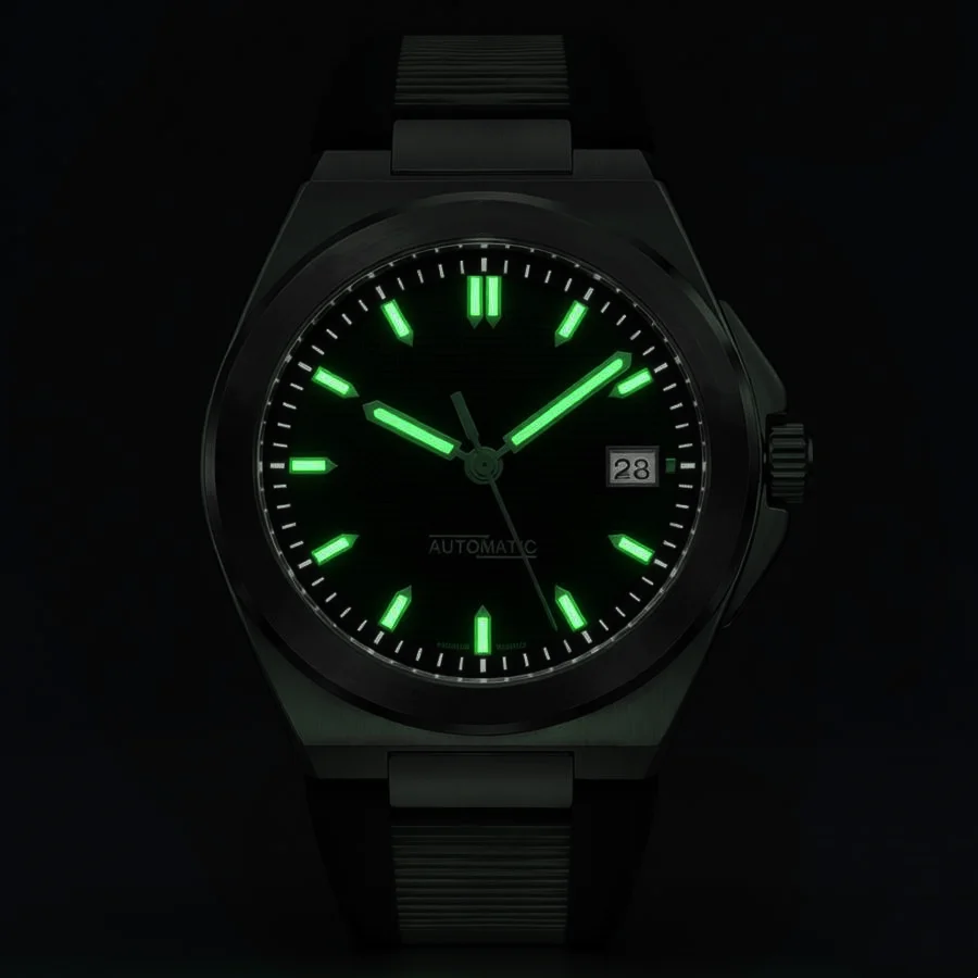 BLIGER 100M Dive 40mm Olive Green Grid Dial NH35A Mechanical Men Watch Ingenieur Automatic Watch Sapphire Glass Rubber Bracelet