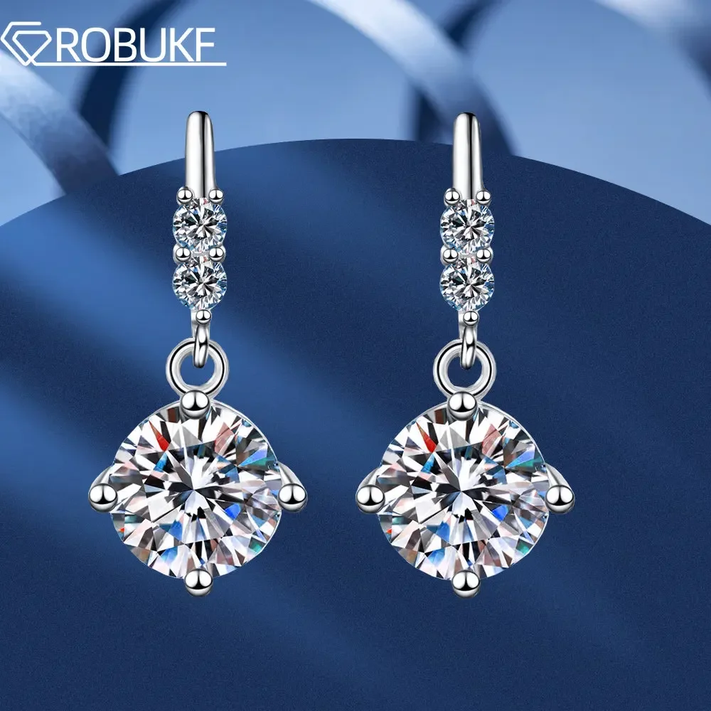 Moissanite Drop Earrings For Women 6.5mm 1CT D Color Ideal Cut Simulated Diamond S925 Sterling Silver Wedding With Certisfied