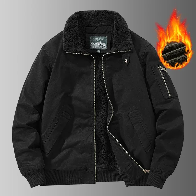 

Autumn Winter Men Fashionable Outdoor Warm Plush Thick Jacket Men Comfortable Versatile Windproof Breathable Denim Jacket