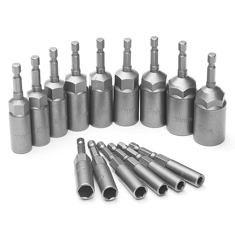 10/15Pcs Length Deepen Impact Socket Adapter 5.5-19mm Power Nut Driver Socket Set 1/4-inch Screwdriver Key Head Hand Tool Set