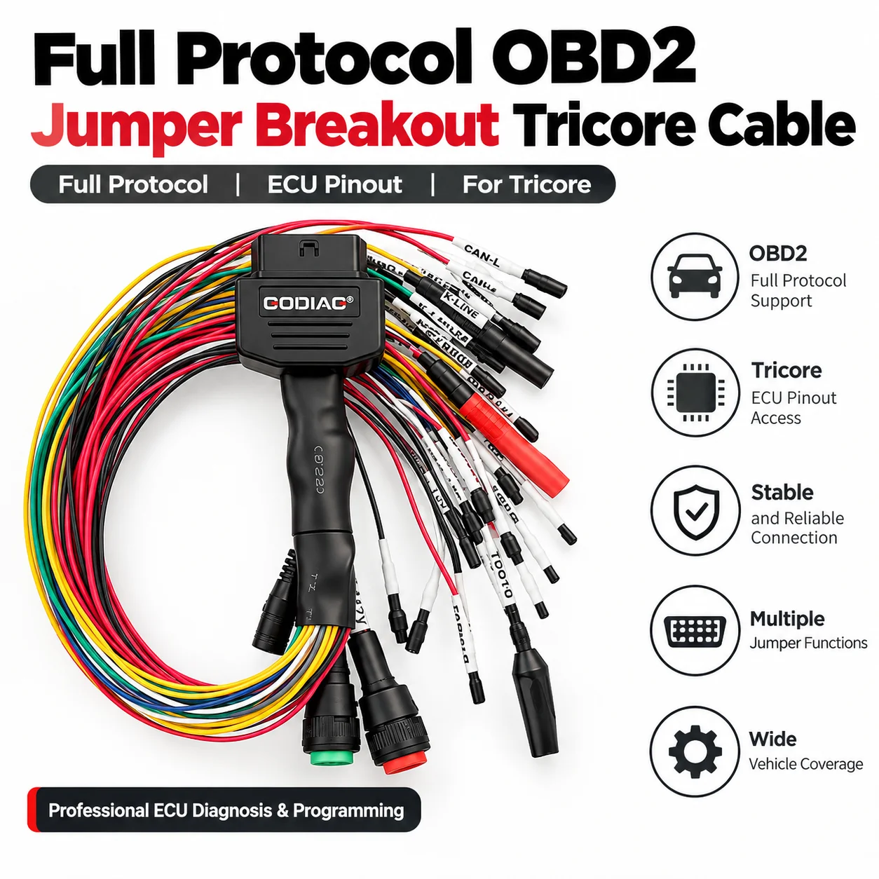 Full Protocol OBD2 Jumper Breakout Tricore Cable ECU Pinout Diagnostic Test Cable for Automotive ECU Programming