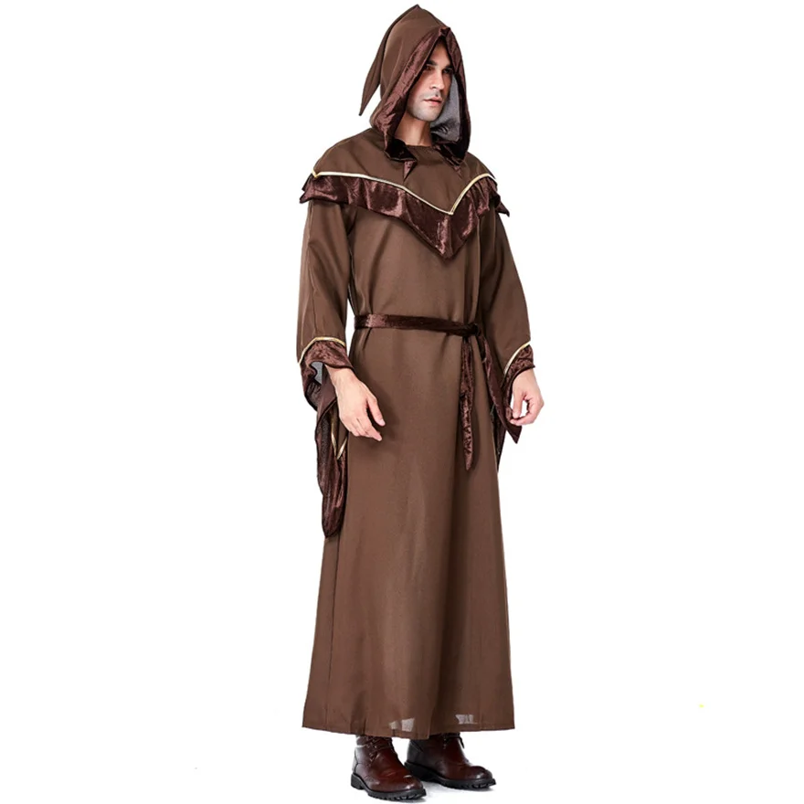 Disfraz de mago gótico para hombre, traje de Cosplay Medieval europeo, religioso, Dios, Padre, Guerrero, sacerdote, Halloween