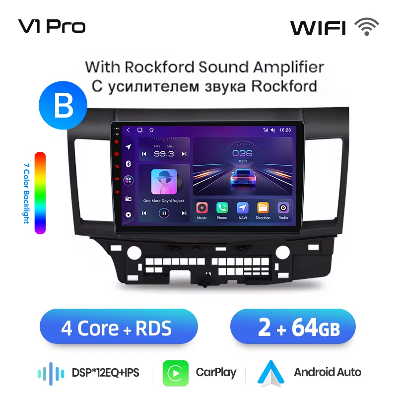 Junsun draadloze CarPlay Android Auto autoradio voor Mitsubishi Lancer (CY/CZ) 2007-2017 met ingebouwde koelventilator, Android GPS navigatie, multimediaspeler, WiFi, DSP, RDS, BT, SWC, IPS