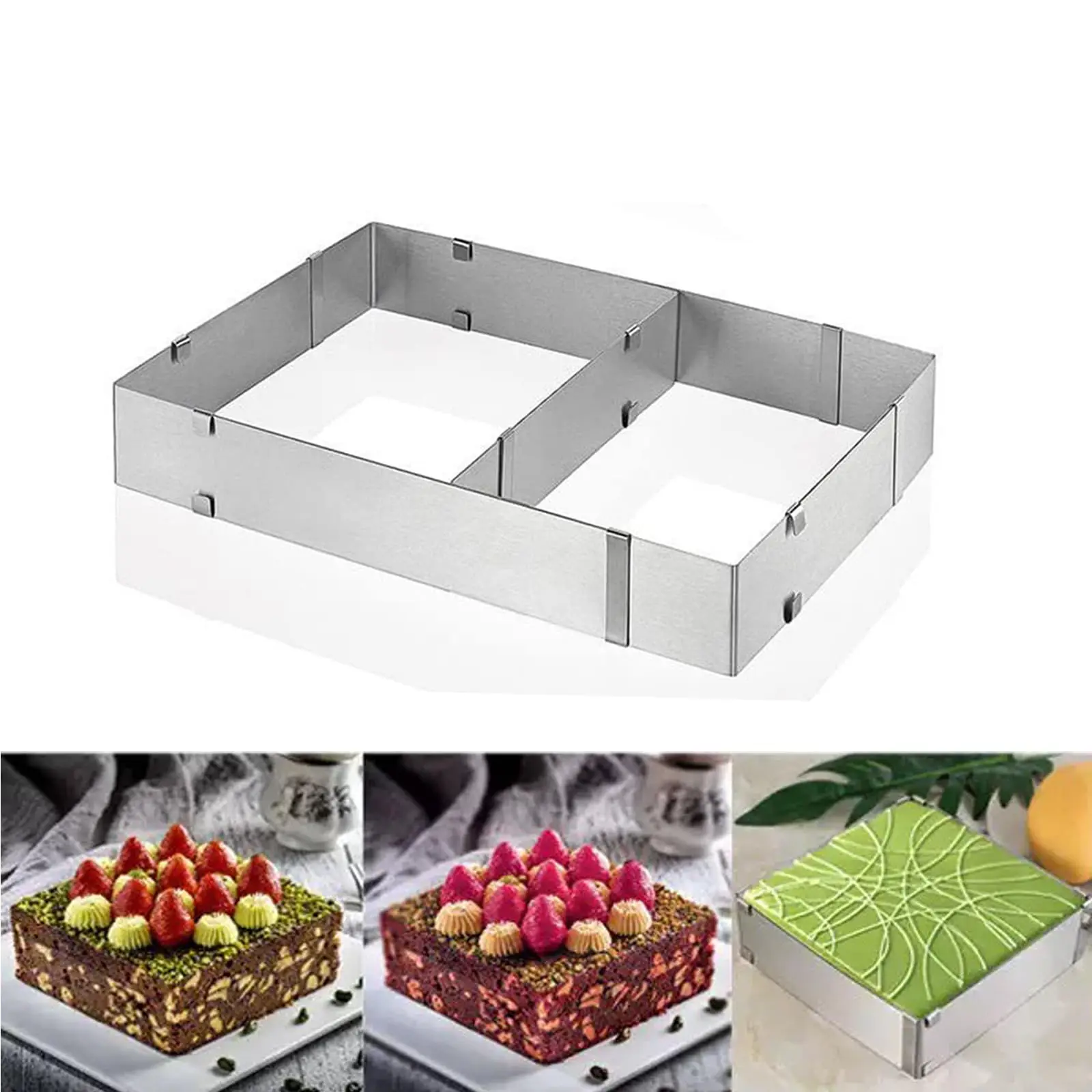 Adjustable Rectangular Cake Frame, Stainless Steel Expandable Mousse Cake Ring, Retractable Baking Mold with Removable Dividers