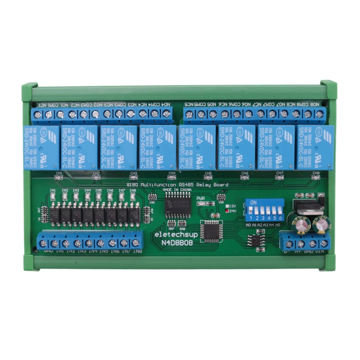 

DC 24V 8 Ch RS485 Relay Board Modbus RTU UART Remote Control Switch DIN35 Rail Box for PLC Automation