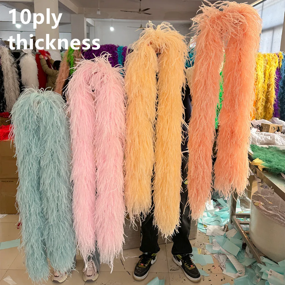 10 Ply Ostrich Feather Boa Customized Real Ostrich Feathers Scarf for Wedding Dress Sewing Decoration Plume Retro Woman Shawl